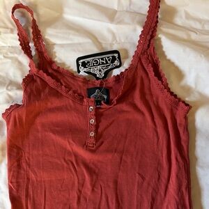 Angie Brick Red Lace-Trim Ribbed Tank